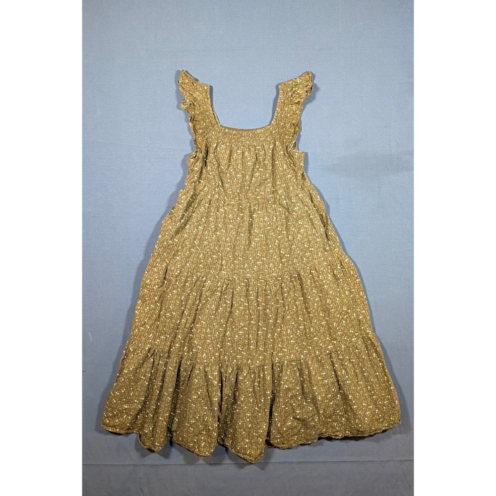 Madewell Smocked Tiered Midi Dress Olive Ditsy Floral Flutter Strap Sz S